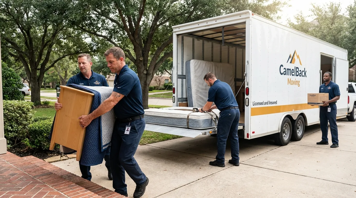 Crew loading residential truck for cross-state move from Clay Center, NE