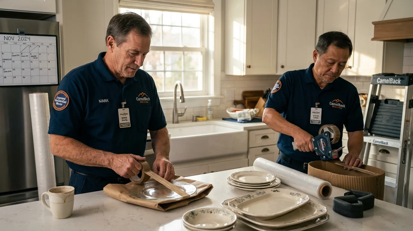 Professional crew packing kitchen dishware in Clay Center, NE